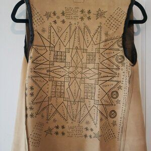 People Of The Labyrinths Suede Vest Reversible Tan Leather Art S POTL Y2k VTG